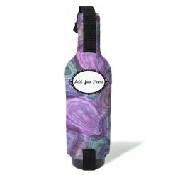 BarProducts.com ADD YOUR NAME - Wine Bottle Cooler With Strap - Blue/Pink Watercolor HOME BAR & GIFTS