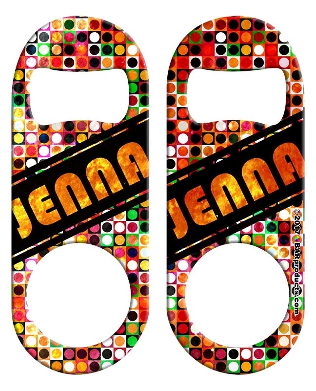 web-retro-dots_2.jpg BarProducts.com CUSTOMIZABLE Mini Bottle Opener With Retractable Reel - Grungy Retro Dots