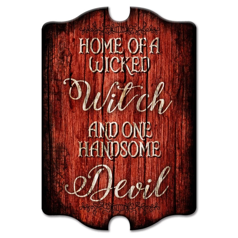 wicked-witch-fam_wood-tavern-sign_web1.jpg BarProducts.com BAR DECOR Tavern Shaped Halloween Wood Sign - Wicked Witch / Handsome Devil