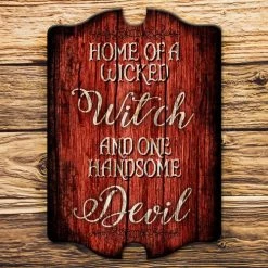 BarProducts.com BAR DECOR Tavern Shaped Halloween Wood Sign - Wicked Witch / Handsome Devil