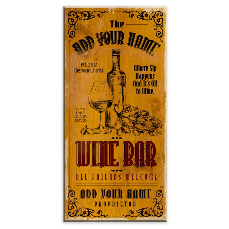 wine-bar-wood-plank-sign-web-800.jpg BarProducts.com CUSTOMIZABLE Large Vintage Wooden Bar Sign - Wine Bar - 11 3/4" X 23 3/4"