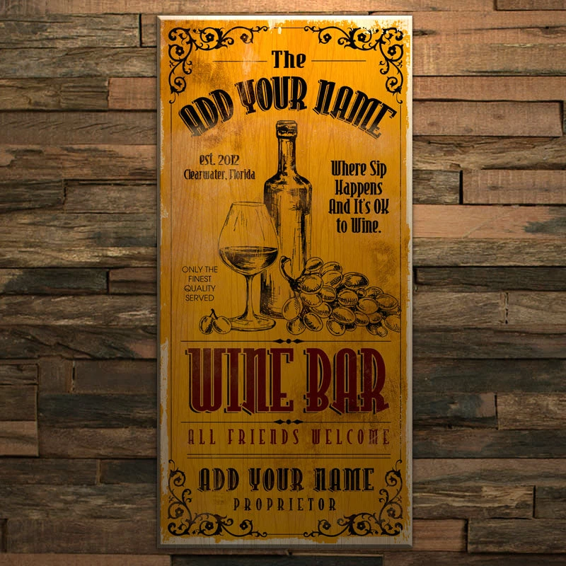 wine-bar-wood-plank-sign-web1.jpg BarProducts.com CUSTOMIZABLE Large Vintage Wooden Bar Sign - Wine Bar - 11 3/4" X 23 3/4"
