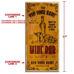 BarProducts.com CUSTOMIZABLE Large Vintage Wooden Bar Sign - Wine Bar - 11 3/4" X 23 3/4"