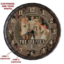BarProducts.com Custom Wood Barrel Top Clock - Family - ADD YOUR OWN PHOTO BAR DECOR