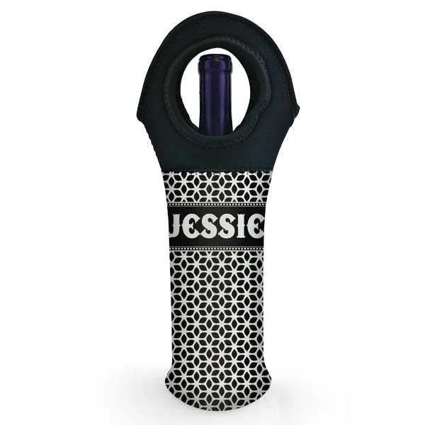 wine-tote-web_bw-ayn-floral-white.jpg BarProducts.com CUSTOMIZABLE Wine Bottle Tote W/ Black Handle - Floral Pattern (Color Options)