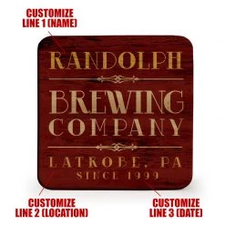 BarProducts.com Wooden Round Square - Customizable - Brewing Company - Set Of 4