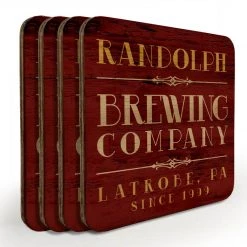 BarProducts.com Wooden Round Square - Customizable - Brewing Company - Set Of 4