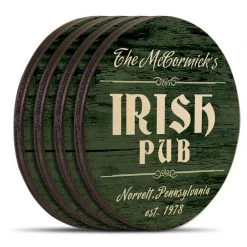 BarProducts.com Wooden Round Coasters - Customizable - Irish Theme - Set Of 4