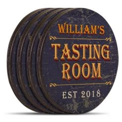 BarProducts.com Wooden Round Coasters - Customizable - Tasting Room - Set Of 4