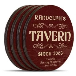 BarProducts.com Wooden Round Coasters - Customizable - Tavern Theme - Set Of 4