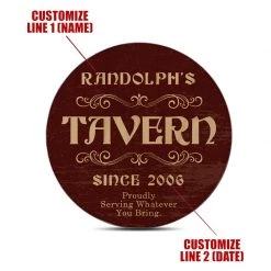 BarProducts.com Wooden Round Coasters - Customizable - Tavern Theme - Set Of 4