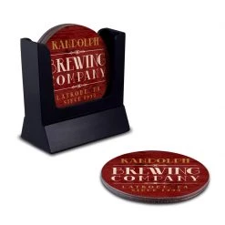 BarProducts.com Wooden Round Coasters - Customizable - Brewing Company - Set Of 4