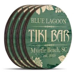BarProducts.com Wooden Round Coasters - Customizable - Tiki Theme - Set Of 4