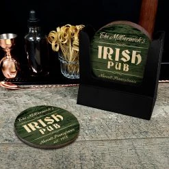 BarProducts.com Wooden Round Coasters - Customizable - Irish Theme - Set Of 4