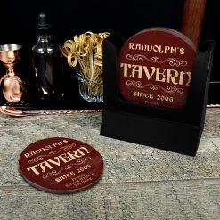 BarProducts.com Wooden Round Coasters - Customizable - Tavern Theme - Set Of 4