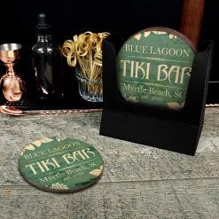 BarProducts.com Wooden Round Coasters - Customizable - Tiki Theme - Set Of 4