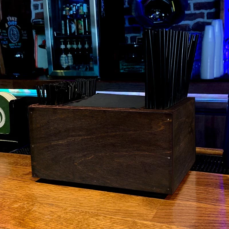 wood-napkin-caddy-bar-stained-800.jpg BarProducts.com Wooden Bar Napkin & Straw Caddy - STAINED