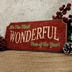 BarProducts Handcrafted Wood Christmas Sign - Red Vintage Wonderful Time Of The Year