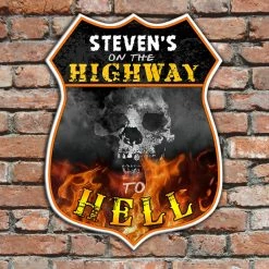 BarProducts.com BAR DECOR CUSTOMIZABLE Wood Shield Plaque- Highway To Hell (customization Optional)