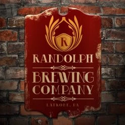 BarProducts.com Custom Tavern Shaped Wood Bar Sign - Brewing Company (Red)