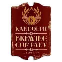 BarProducts.com Custom Tavern Shaped Wood Bar Sign - Brewing Company (Red)