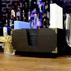 BarProducts.com BarConic® Wooden Napkin Bar Caddy - 2 Pocket - Black BAR SUPPLIES