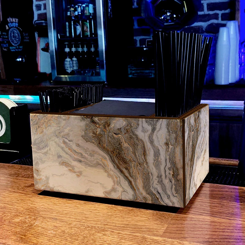 wooden-bar-caddy-ACTION-rustic-marble.jpg BarProducts.com Wooden Bar Caddy - Distressed Marble SPECIAL COLLECTIONS