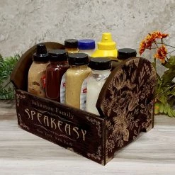 BarProducts Handcrafted Wooden Condiment Caddy W/ Handle- Customizable Speakeasy Design