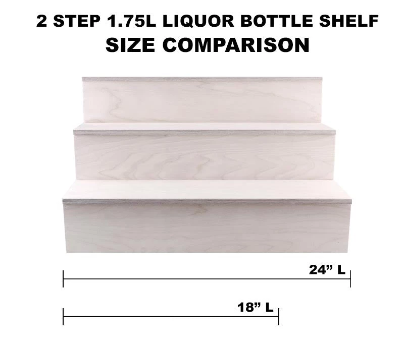 wooden-liquor-3-tier-1.75-liquor-bottle-shelves-wood-all-natural-spirits-natural-comparison_1.jpg BarProducts Handcrafted Wooden Liquor Bottle Shelves - Handcrafted In The USA - 3 Tier - Natural - Size Variants