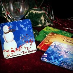 BarProducts.com Cork Bottom Coasters - Christmas Theme - 4" BAR SUPPLIES