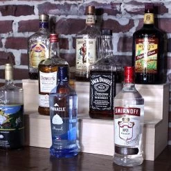 BarProducts Handcrafted Wooden Liquor Bottle Shelves - Handcrafted In The USA - 3 Tier - Natural - Size Variants